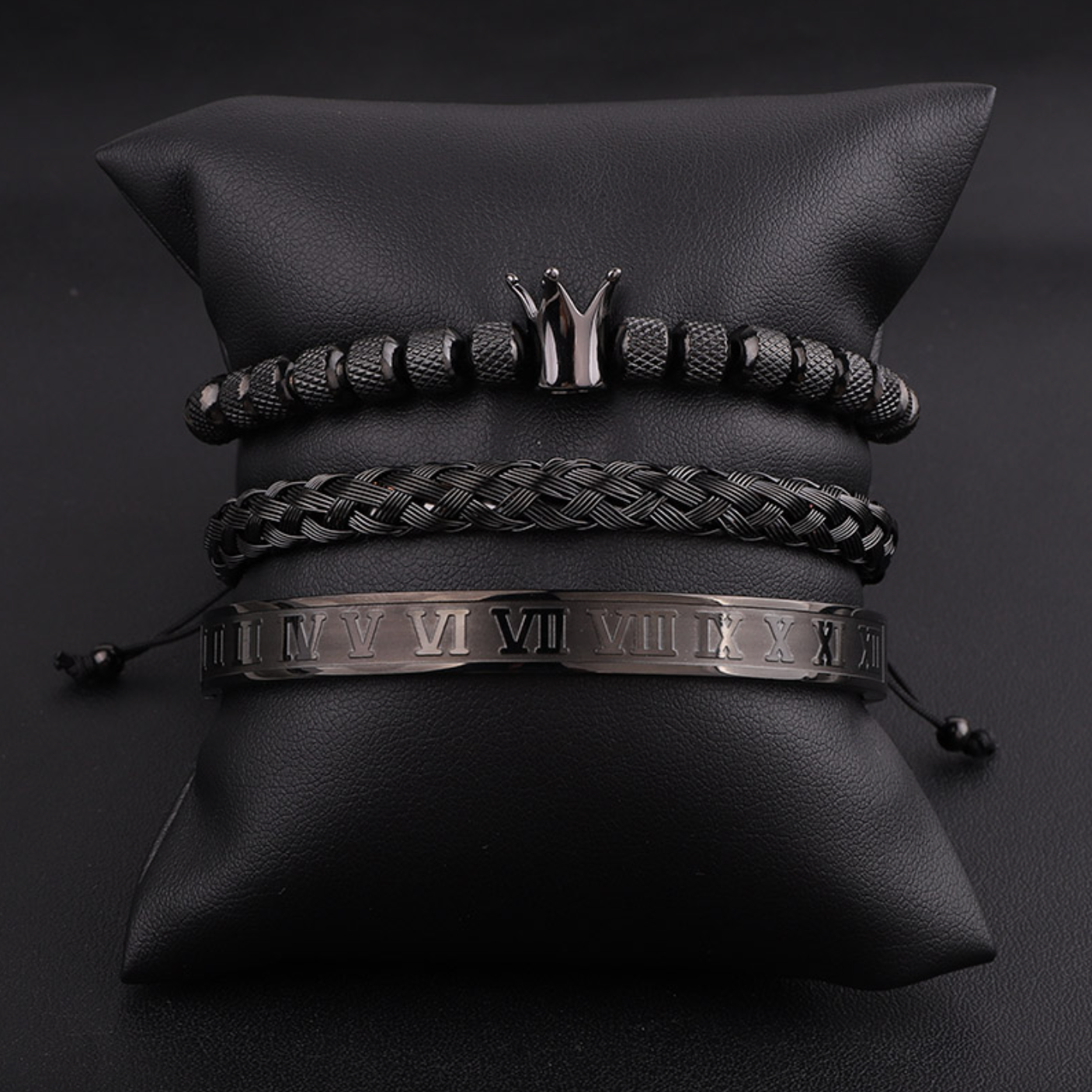 LavishSet™ - Luxury Royal Crown Bracelet Set - Verrarie - Matte Black