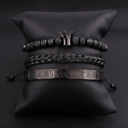 LavishSet™ - Luxury Royal Crown Bracelet Set - Verrarie - Matte Black